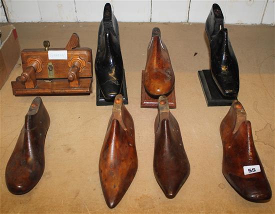 Collection of shoe lasts & carpenters plane